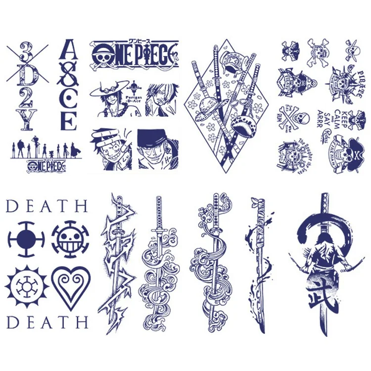 8 Sheets One Piece Semi-Permanent Tattoo Stickers