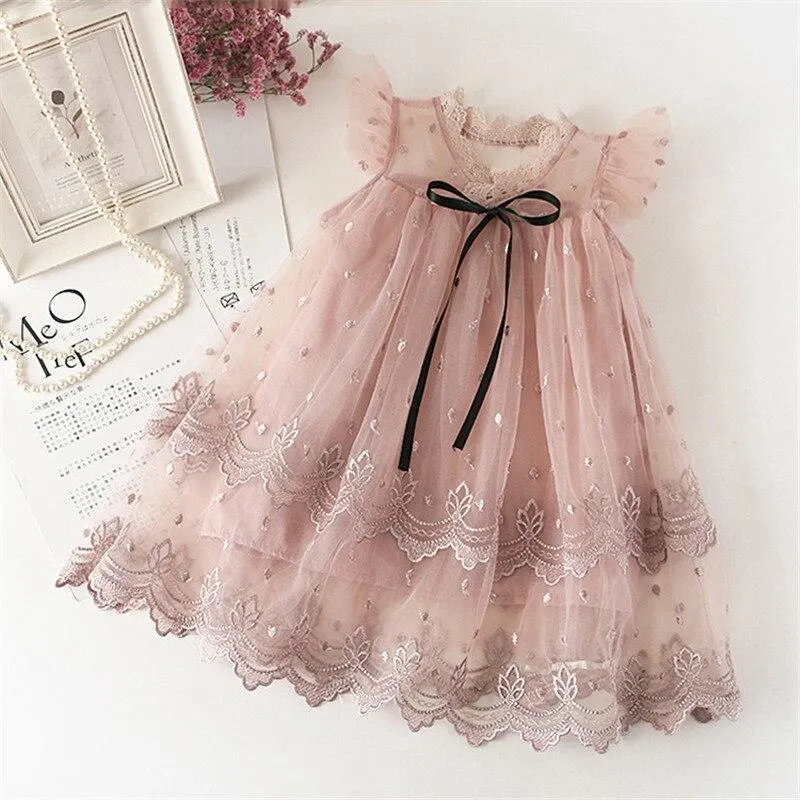 Girls Summer Costume Sweet Princess Dress Mesh Chiffon Cake Layers Outfit  Birthday Party Ball Grown Clothing For Children