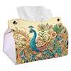 Diamond Art Painting Tissue Box Cover Wear Resist Decorative Paper Napkin Dispenser Multifunction Rhinestone PU Tissue Holder Kit for Adults Home Office Gift (Blue Peacock Floral)
