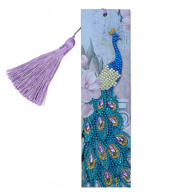 5D DIY Special Shaped Diamond Painting Leather Peacock Tassel Art Bookmarks