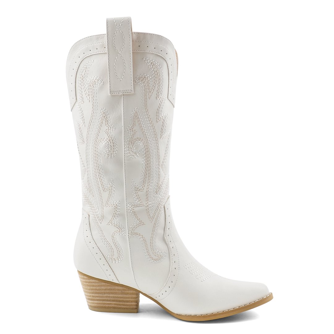 2" Women's Pointed Toe Embroidered Cowboy Boots Vintage Style Western Cowgirl Boots-MERUMOTE