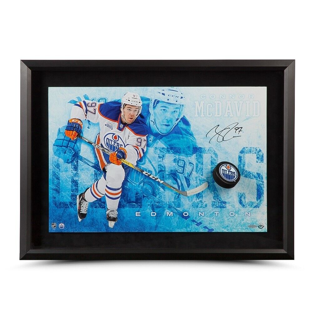 Connor McDavid Autographed 16X24 Break-Through Photo Poster painting Commanding Oilers UDA