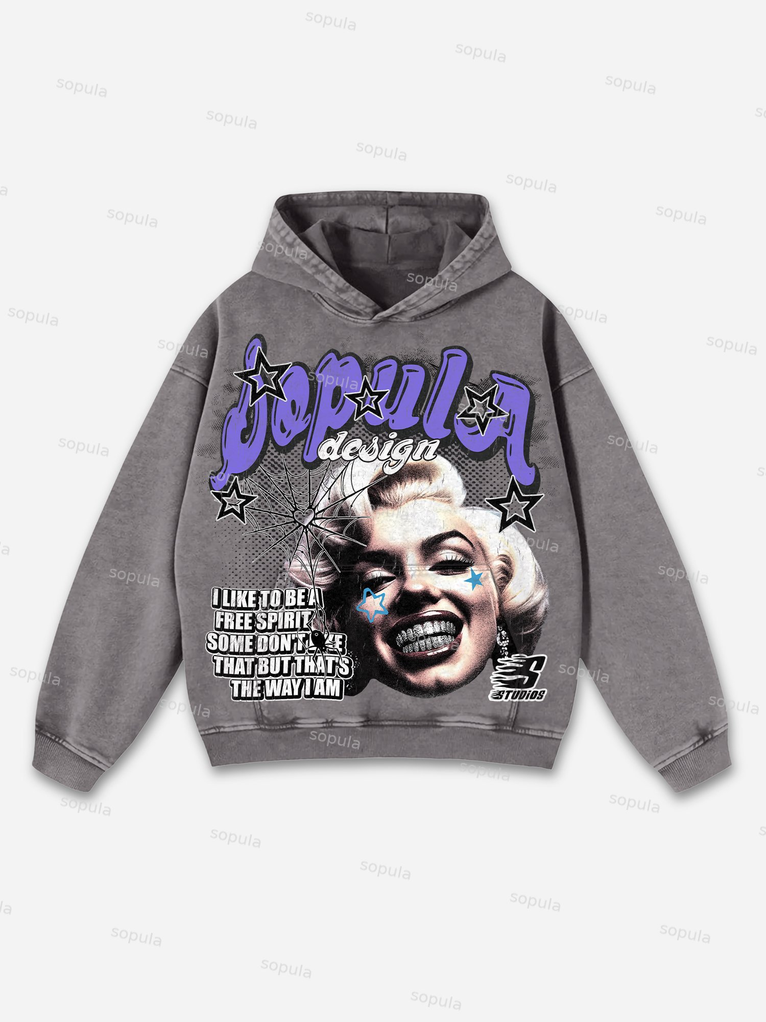 From Street Marilyn Monroe Character Graphic Washed Hoodie - SOPULA