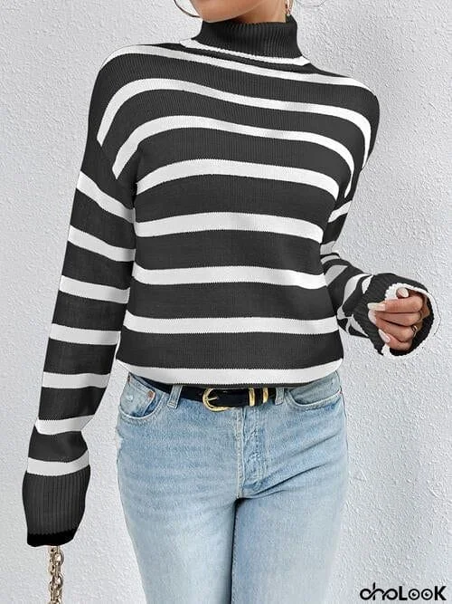 Striped Turtleneck Long Sleeve Sweater
