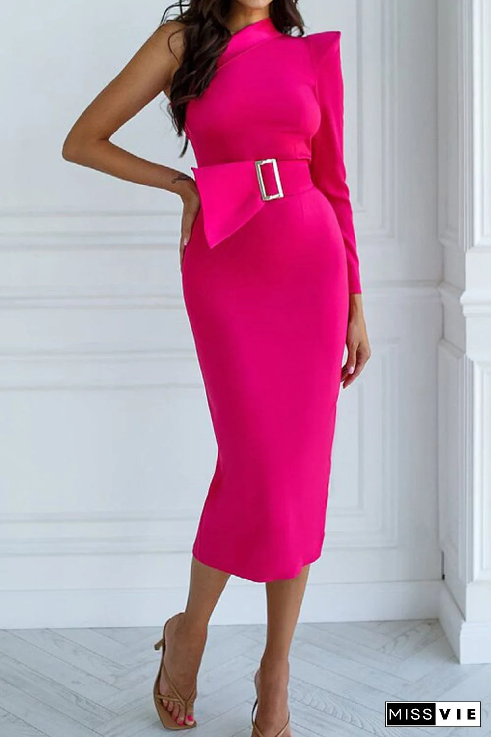 Sweet Elegant Solid Zipper Oblique Collar Dresses(3 Colors)
