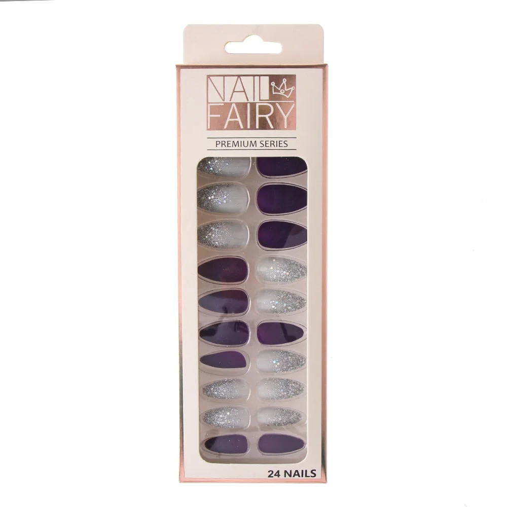 24/Pcs Reusable False Nail Tips Set Full Cover Shiny Matte Nail Tips With Designs Press On Nails Art Extension Fingernail Tips