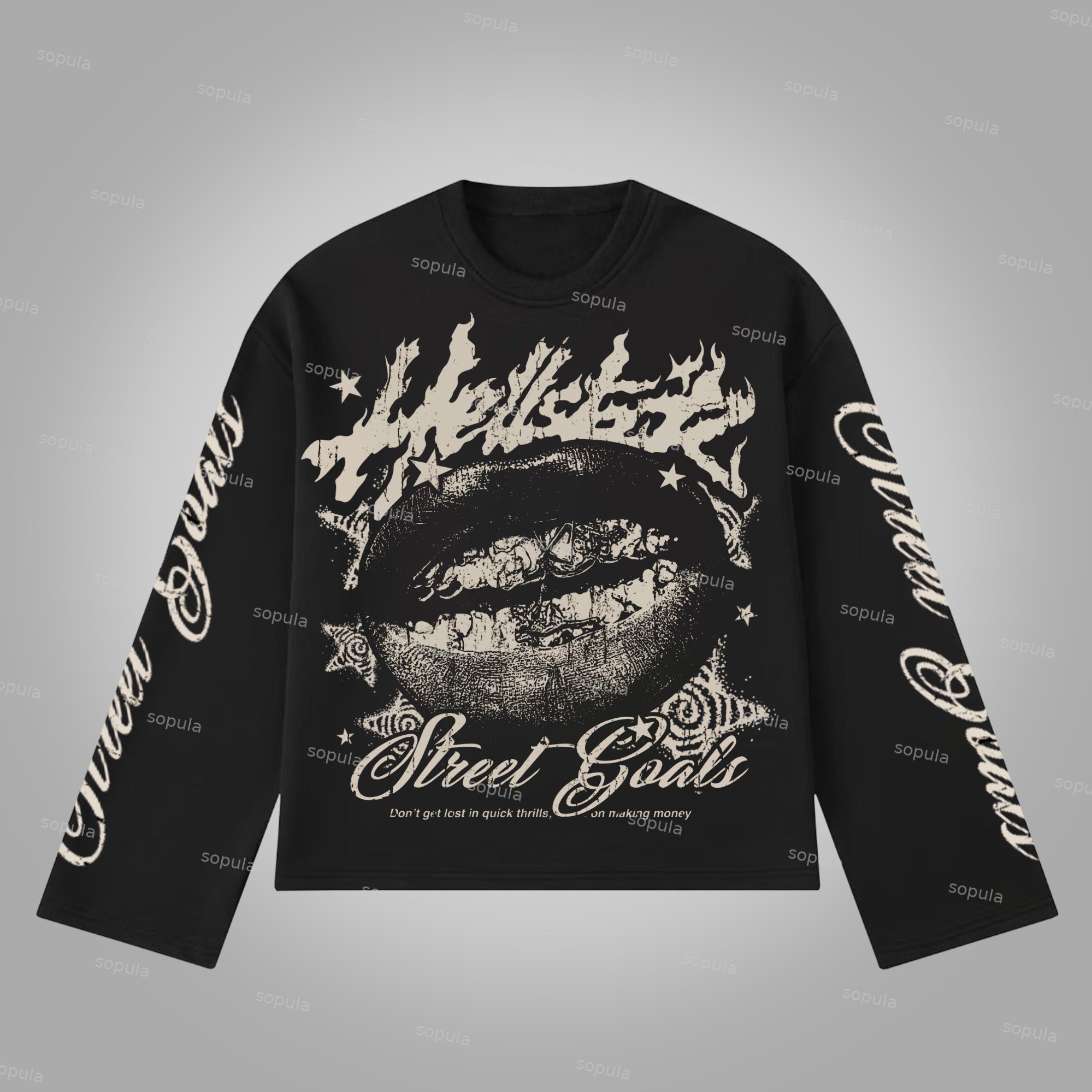Sopula Street Goals Lip Braces Make Vintage Printed Graphics Cotton Long Sleeve T-Shirt - SOPULA