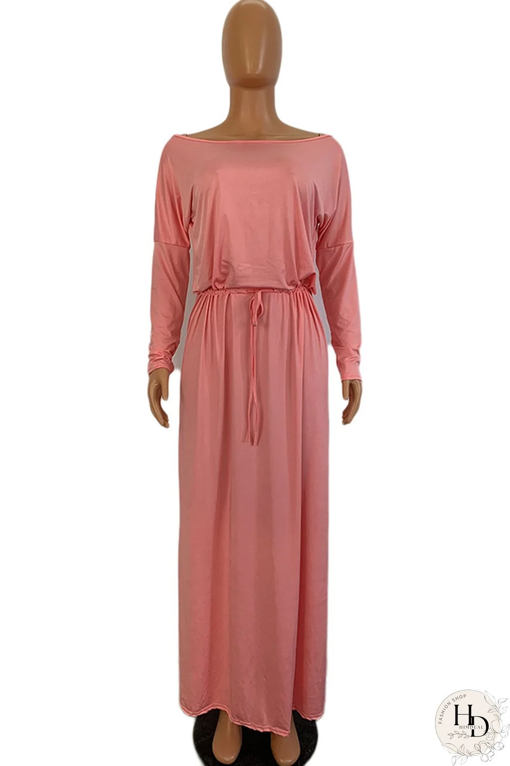 Blue Milk. Celebrities Off The Shoulder Long Sleeves One word collar Step Skirt Ankle-Length Solid