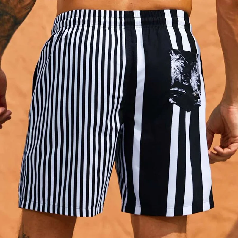 Striped Print Hawaiian Resort Casual Shorts-inspireuse