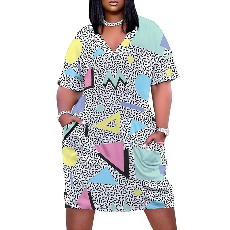 Personalized Design Women's Loose Pocket Dress Abstract Geometry