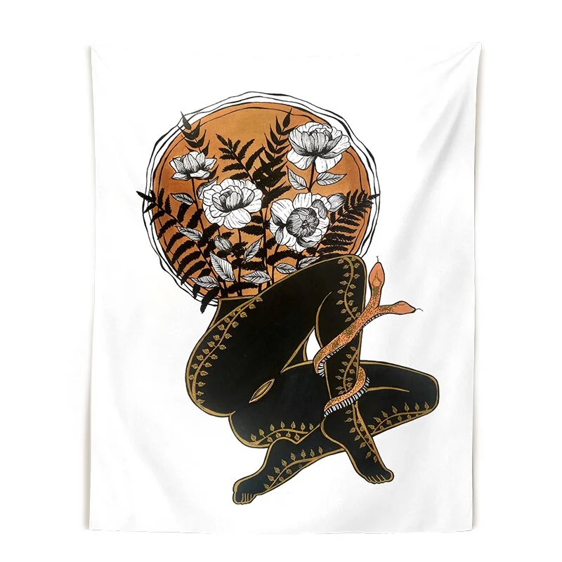 Mushroom queen Tapestry Wall Hanging crystals botanical fungi art black White witchy Living Room Psychedelic Wall Art Decor