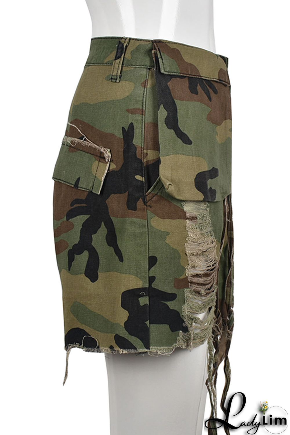 Camouflage Fashion Casual Camouflage Print Ripped Patchwork Regular High Waist Shorts