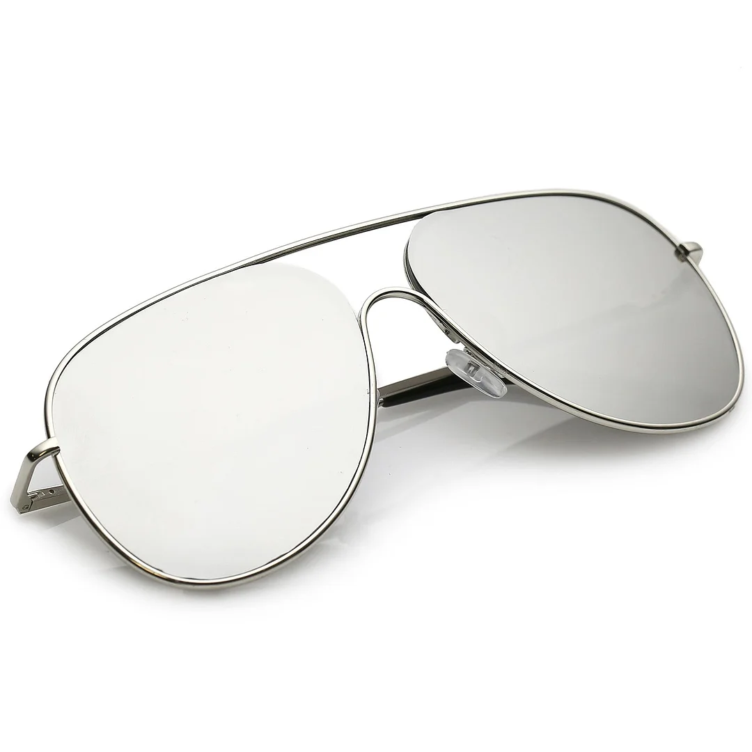 Oversize Metal Aviator glasses Semi Rimless Teardrop Mirrored Flat Lens 62mm