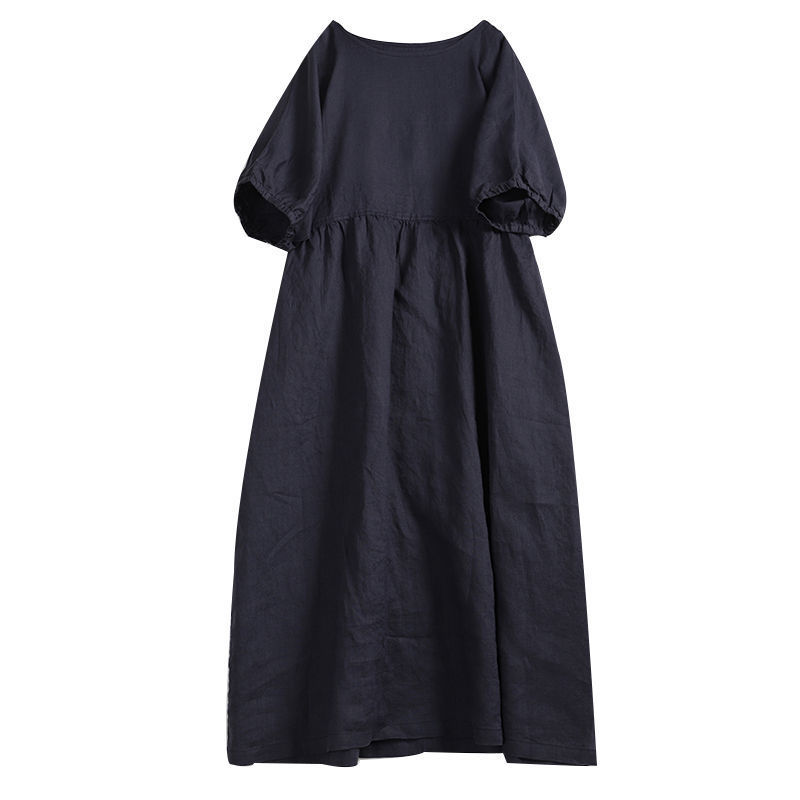 Women's Summer Short Sleeve Cute Linen & Cotton Dress