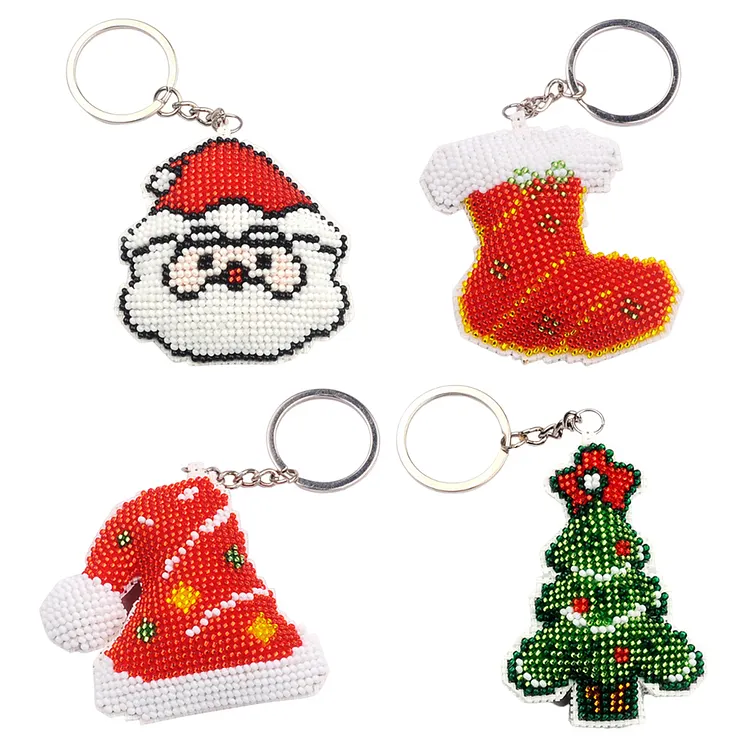 BANDAI SANTACLATCH クリスマスデザイン Keychain - Santa Claus Stamped Cross Stitch Bead Embroidery 6.5*6.5CM