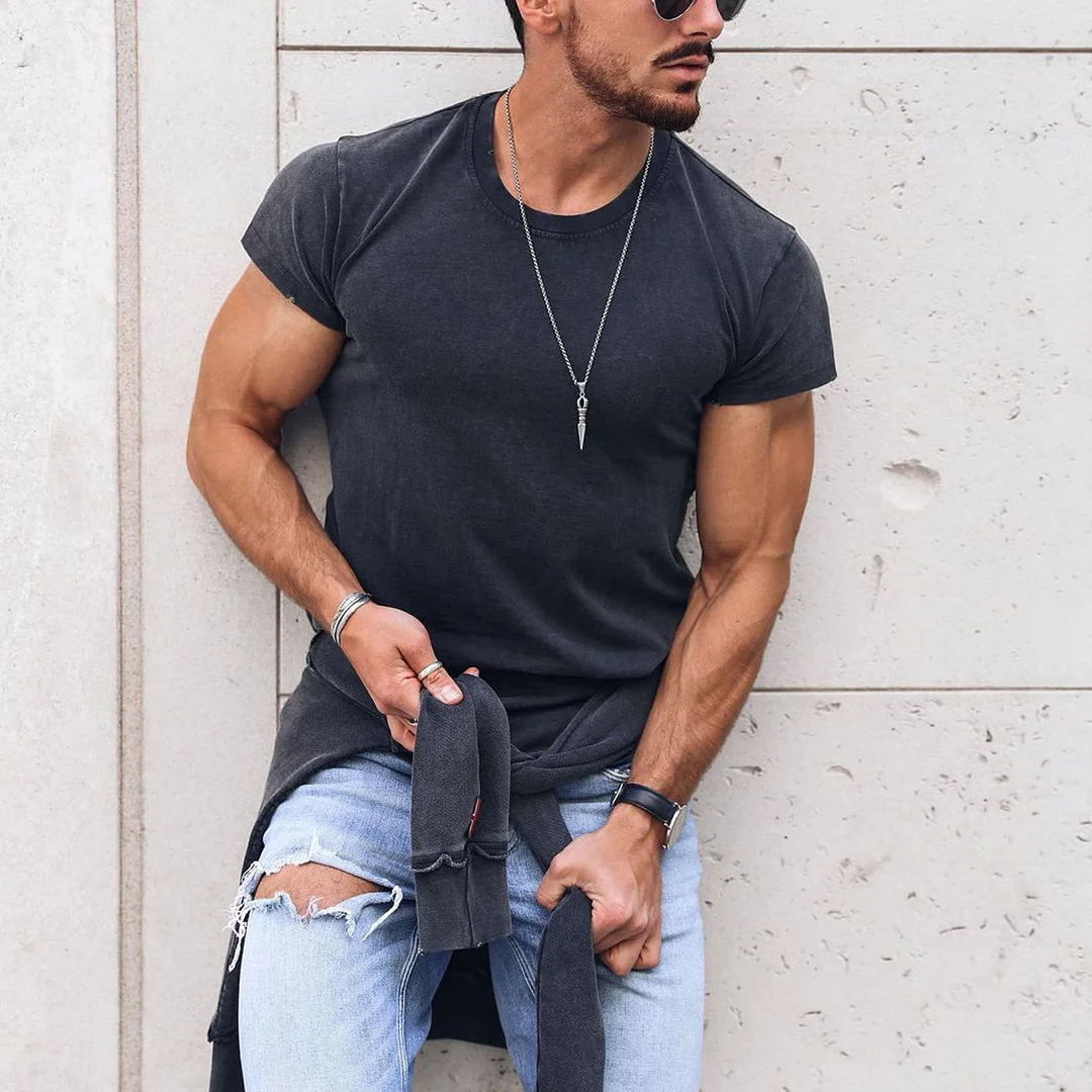 Men's Casual Basics Round Neck Cotton Short Sleeve T-Shirt-inspireuse