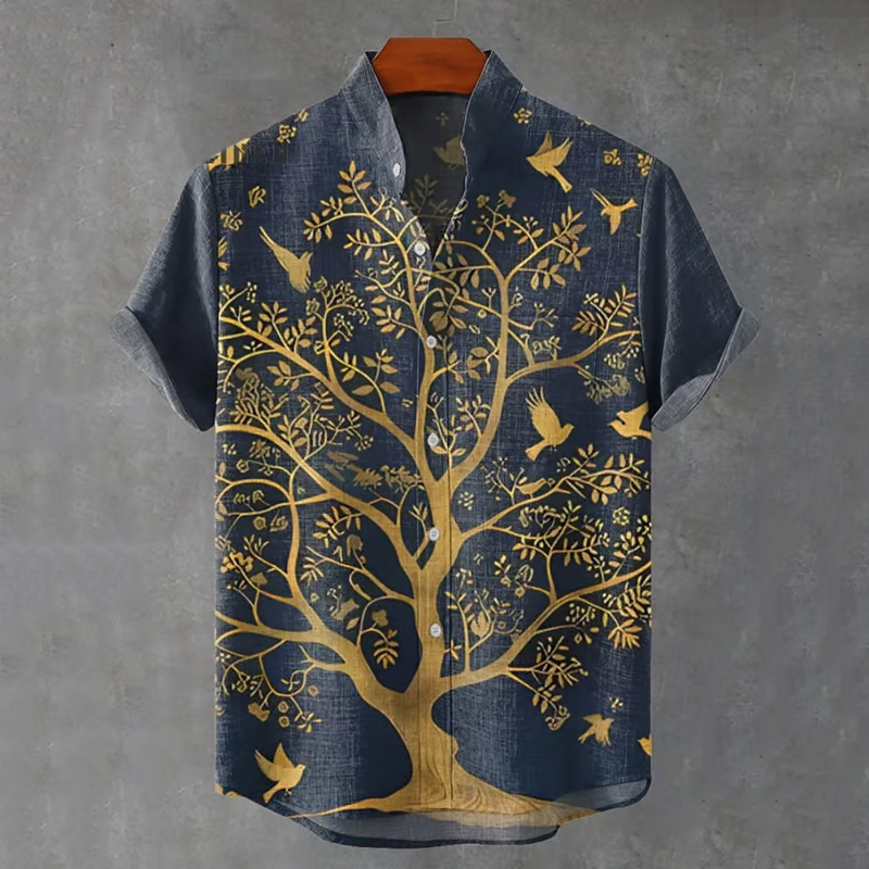 Men's Ethnic Totem Tree Of Life Art Linen Blend Cozy Shirt