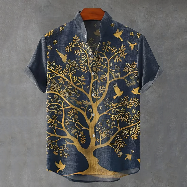 Simpfit Herrenhemd mit ethnischem Totem-Baum des Lebens, Kunst, Nachahmung aus Nachahmung aus Baumwolle und Leinen, gemütlich