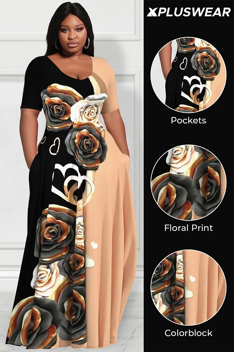 Xpluswear Design Plus Size Casual Colorblock Floral Print Short