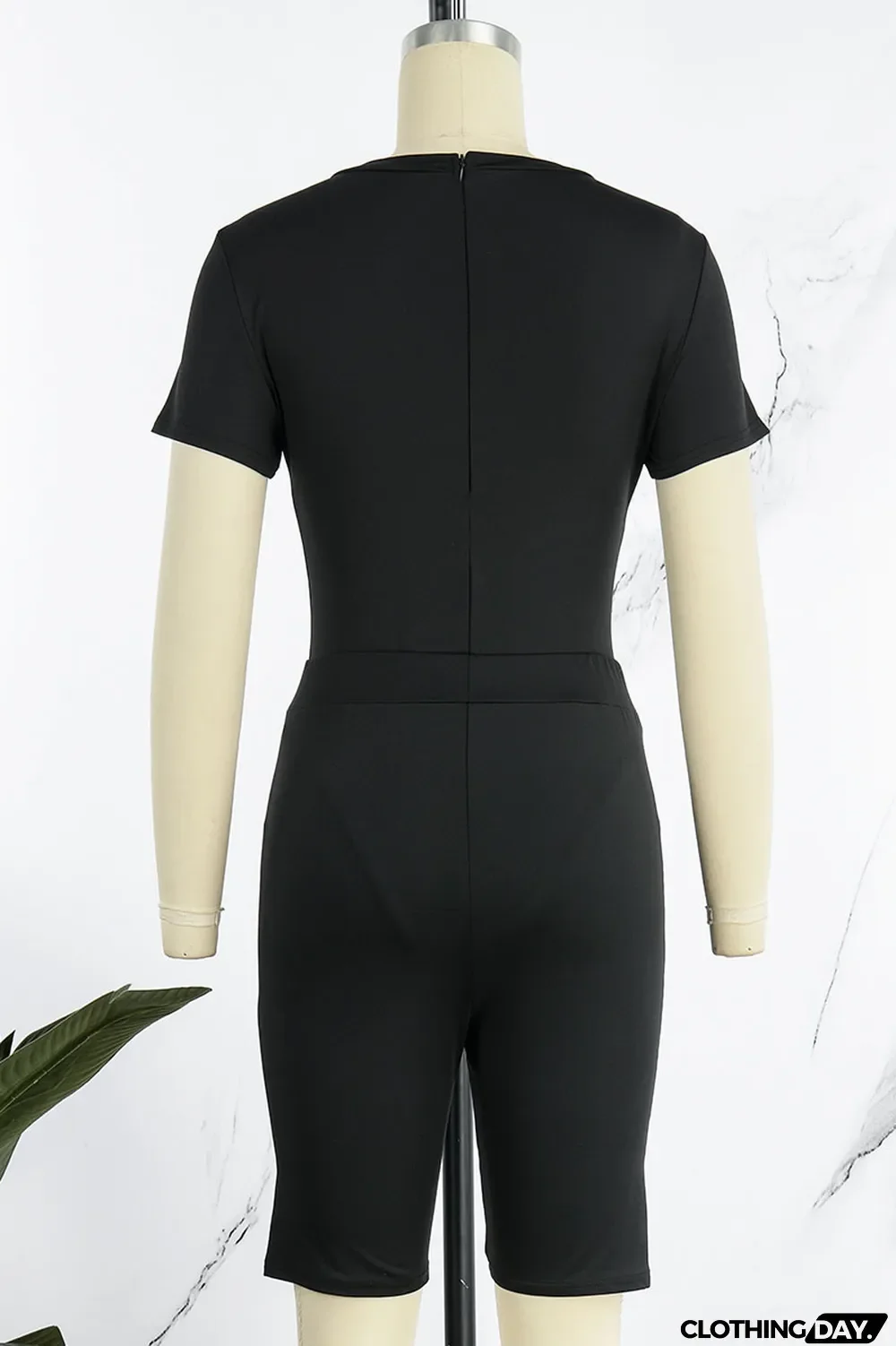 Black Casual Solid Patchwork O Neck Short Sleeve Two Pieces