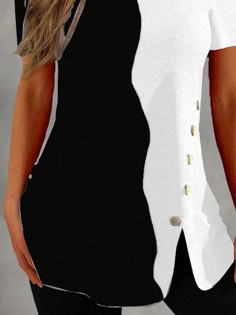 Women Half Sleeve V-neck Solid Color Dress