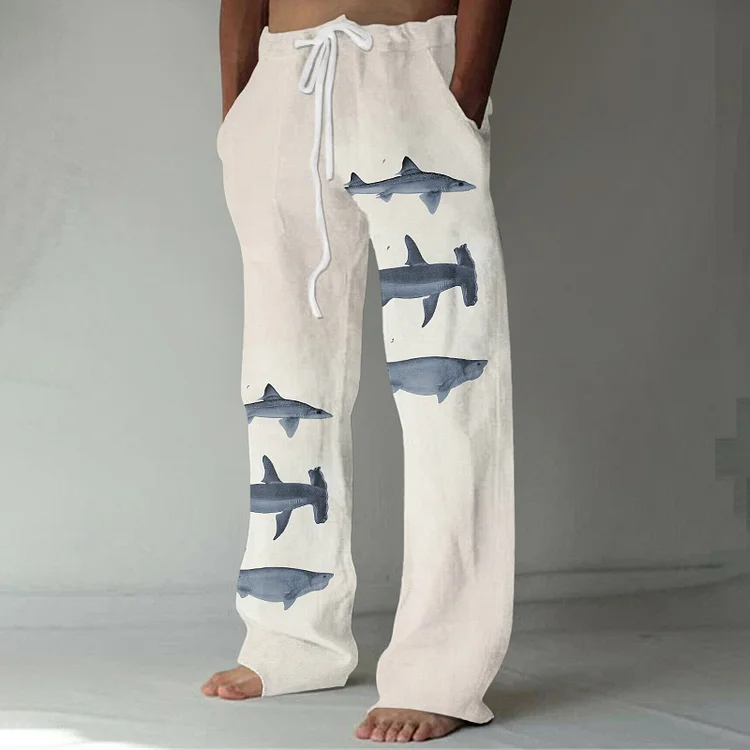 Japanese Art Shark Print Casual Pants