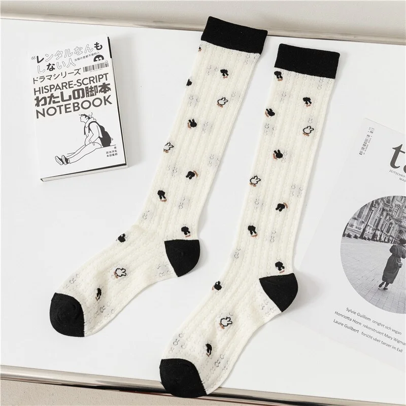 Kawaii JK Calf Socks - Hollow Jacquard Mid Tube Sweet Knee High Socks