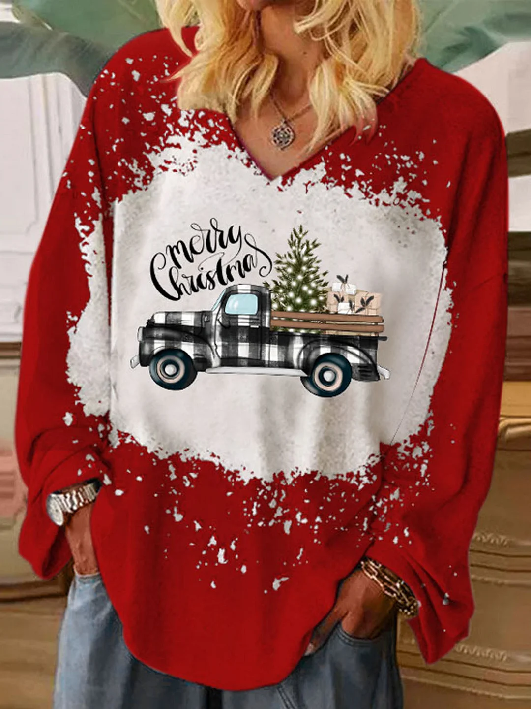 Merry Christmas  Tie Dye V-neck Shirt