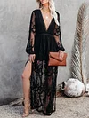 Gauze See-Through Long Sleeves Maxi Dress
