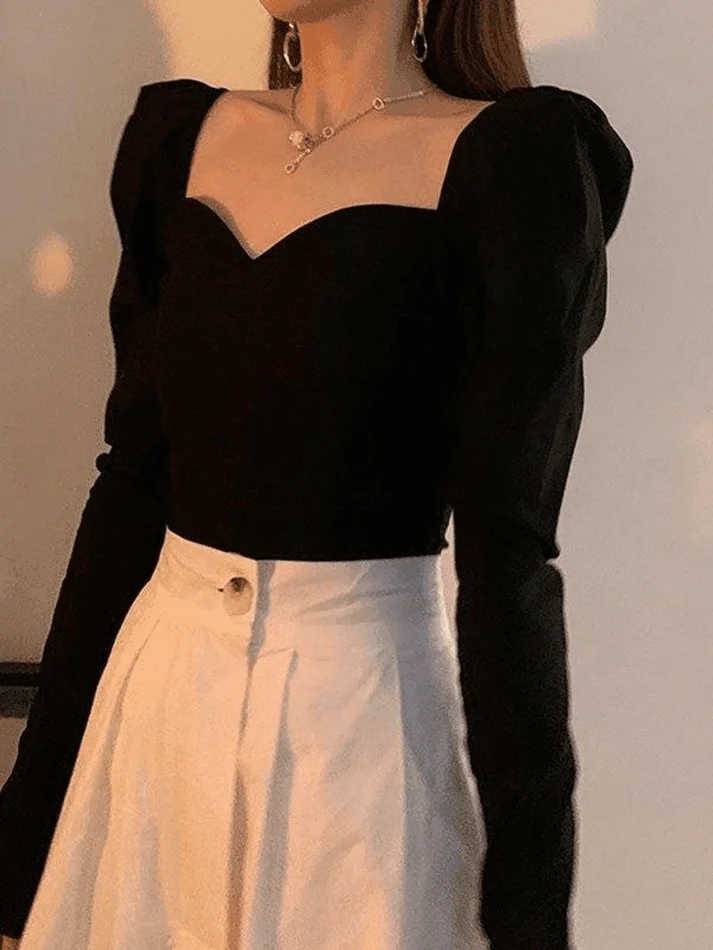 Brownm Ruched Puff Sleeve Blouse