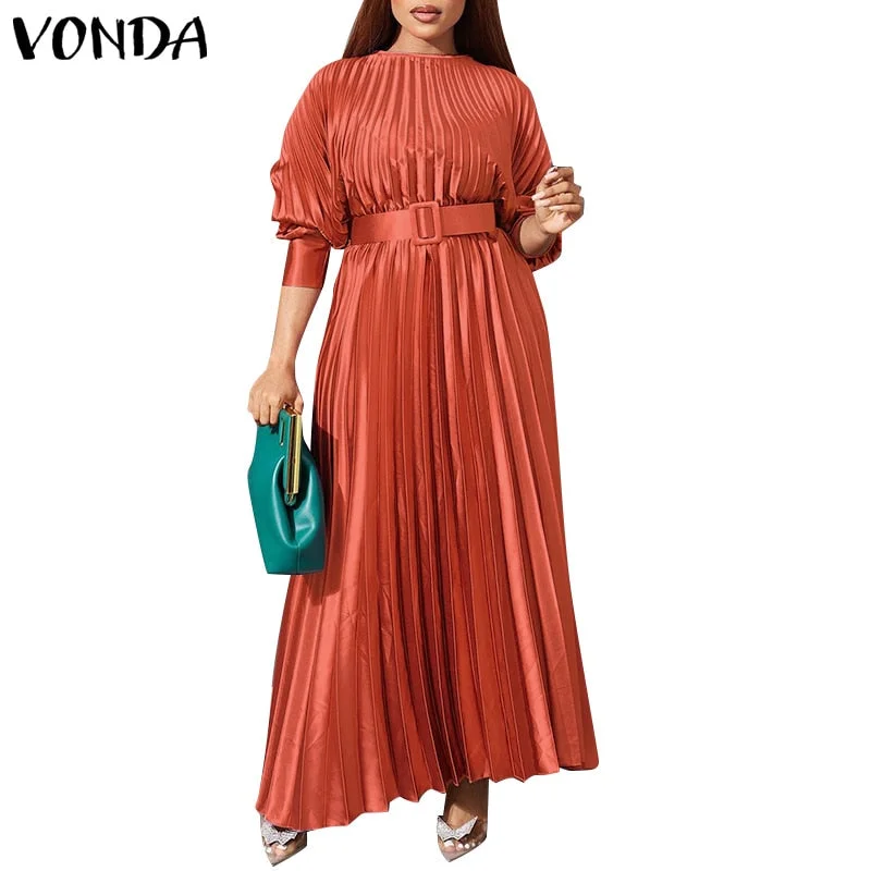 Women Maxi Long Dress 2022 VONDA Vintage Long Sleeve Evening Party Dress Elegant Office Shirt Dresses Casual Vestidos Oversized