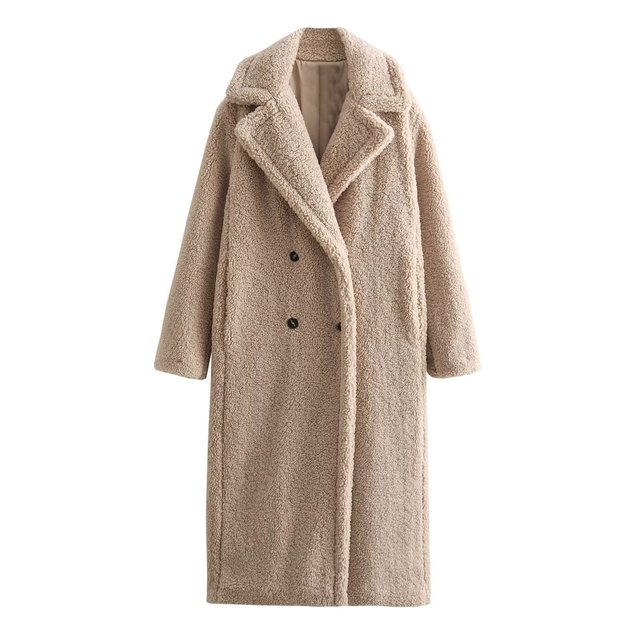 Vintage Wool Blend Long Coat Women Autumn Winter Lapel Chic Long Sleeve Double Breasted Big Jacket Female Street Overcoat