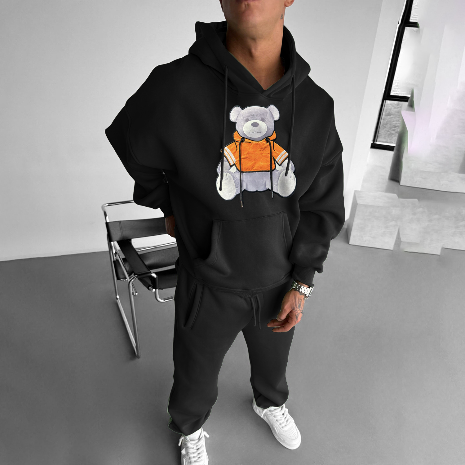 Casual Bear Design Oversized Hoodie