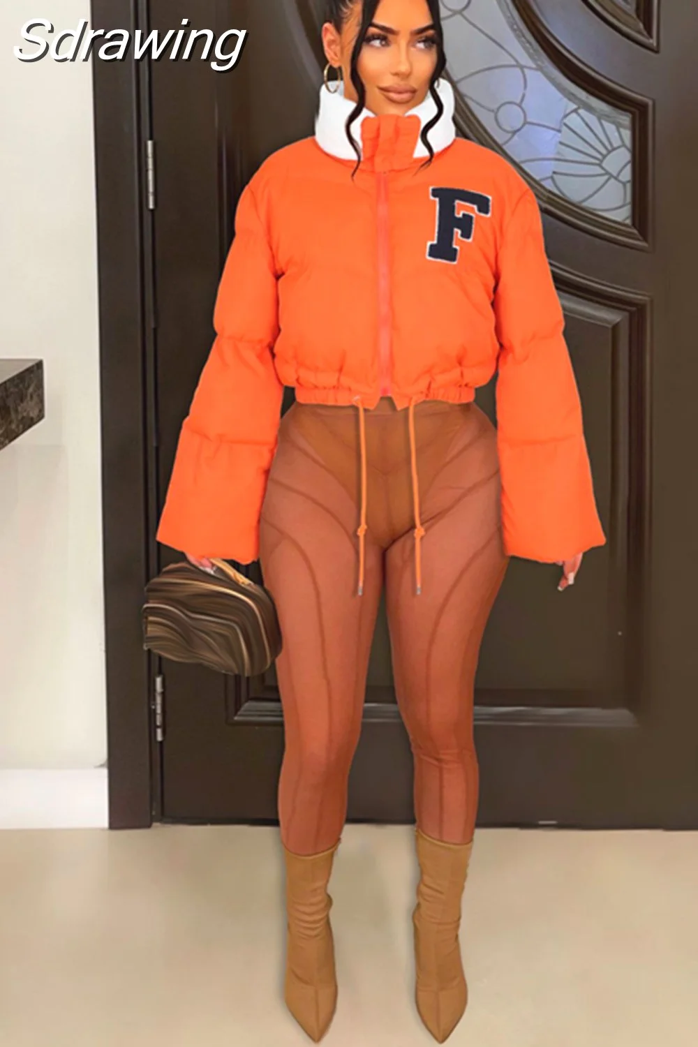 Sdrawing Letter Cropped Puffer Jackets and Coats Winter Clothes Women 2023 Street Fashion Parkas Outerwear Wholesale D48-FE65