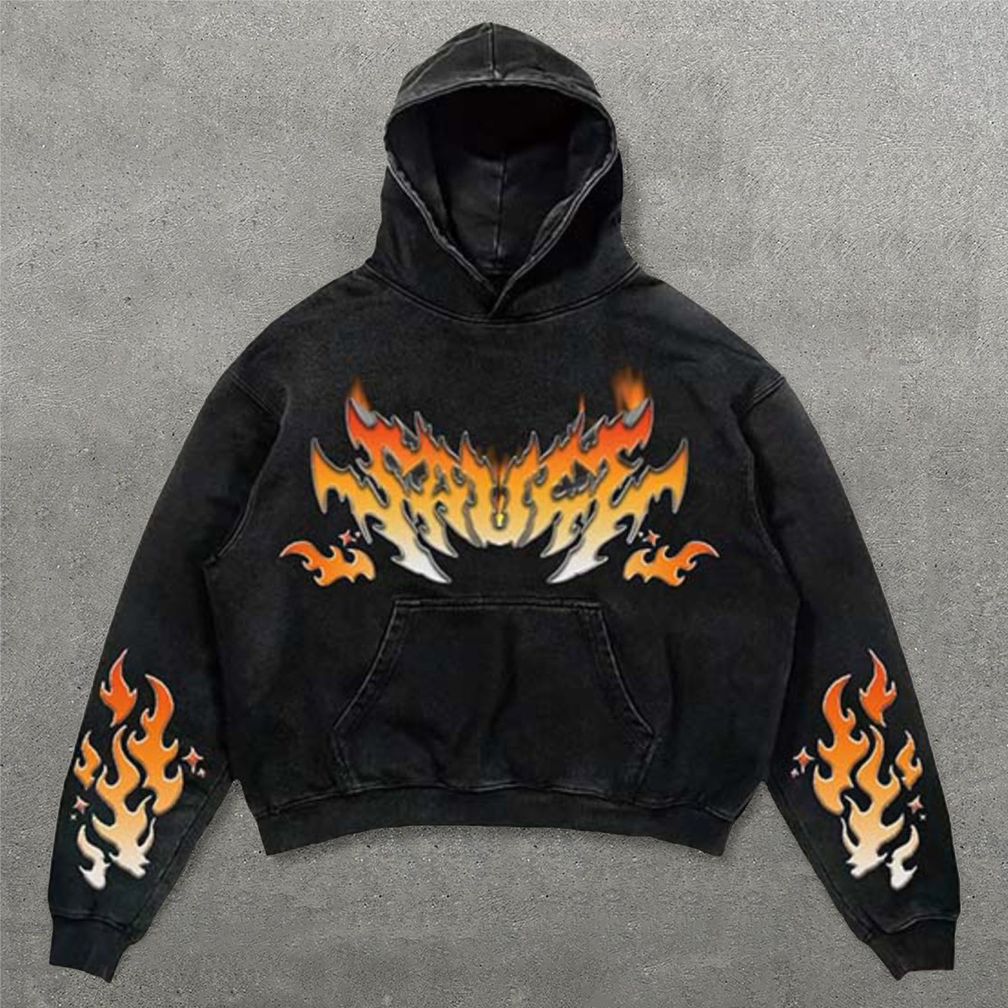 Flame Letters Print Long Sleeve Hoodies