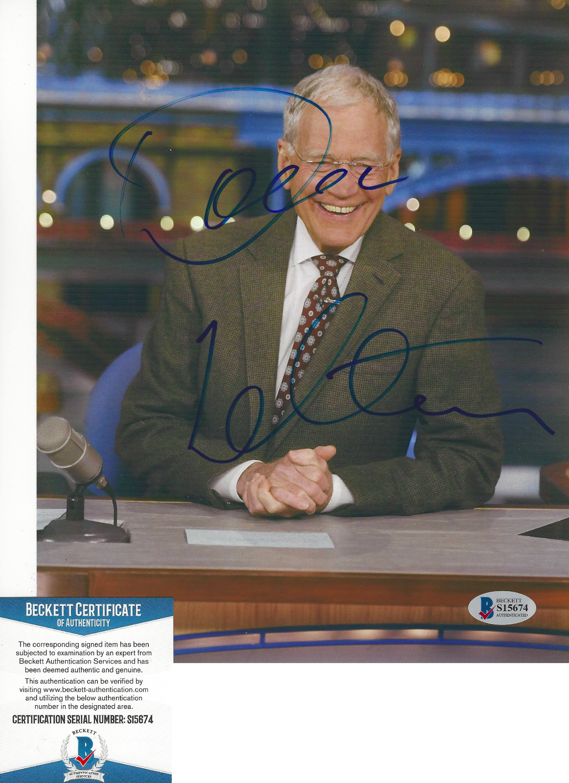 DAVID LETTERMAN LATE NIGHT SHOW HOST SIGNED AUTOGRAPH 8x10 Photo Poster painting BECKETT COA BAS