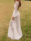 Sexy Lace Split-Joint See-Through Hollow Puff Sleeves Bohemia Maxi Dress