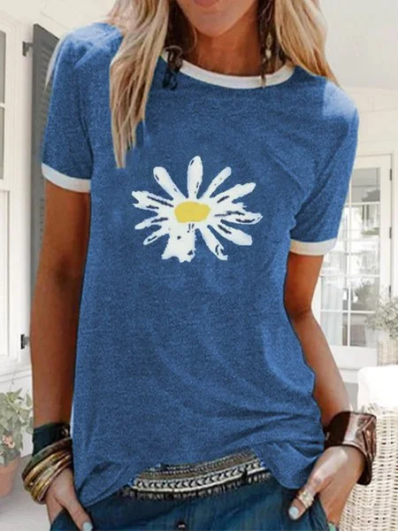 Summer Printed Short Sleeve Crew Neck Top