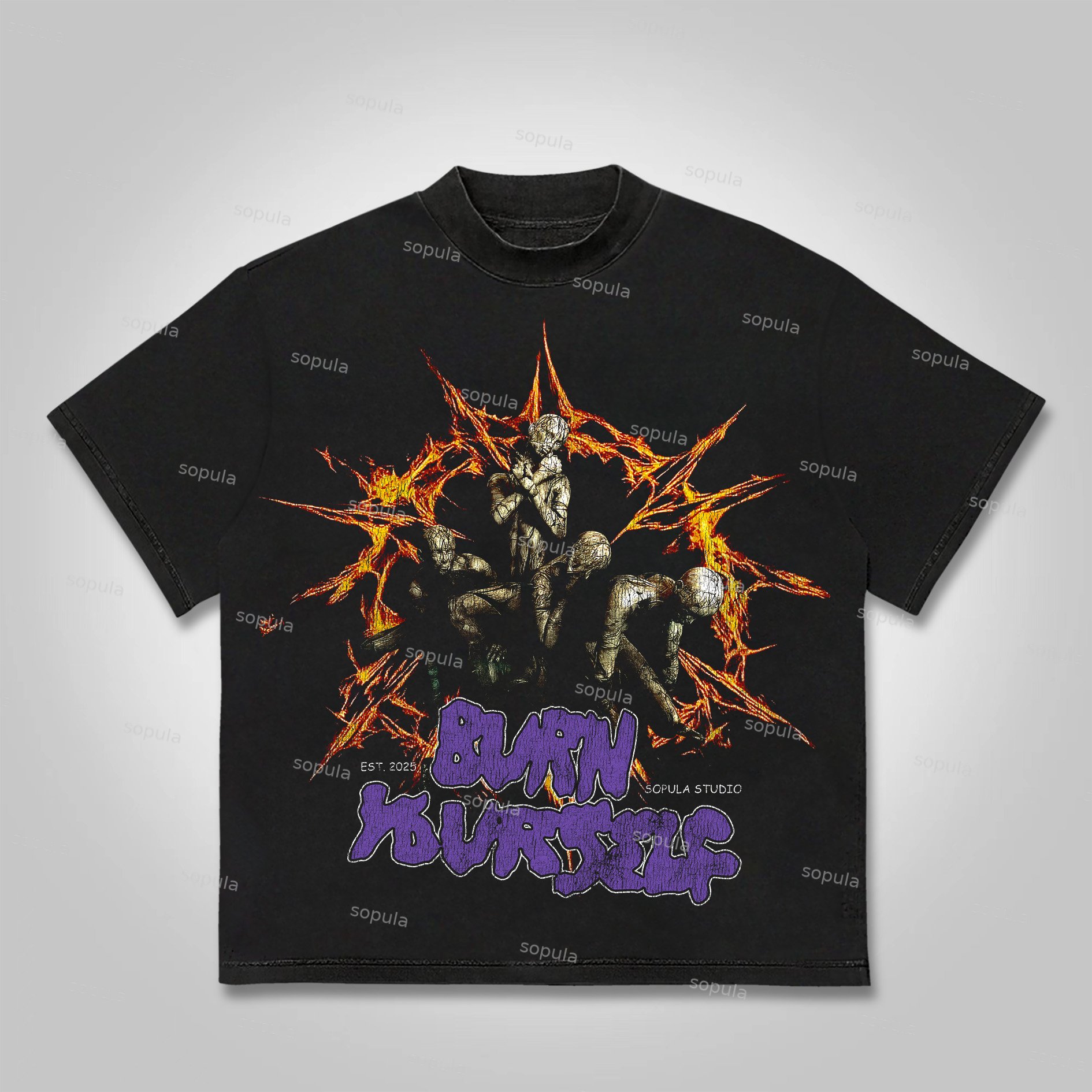 Sopula Self-Inflicted Burn Yourself Vintage Graphics Cotton T-Shirt - SOPULA