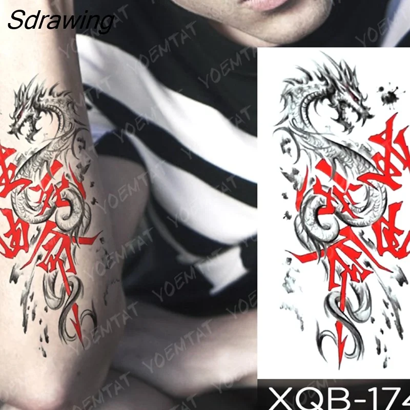 Sdrawing Temporary Tattoo Sticker Rose Snake Flower Tattoos Lace Tiger Dragon Body Art Arm Fake Sleeve Tatoo Women