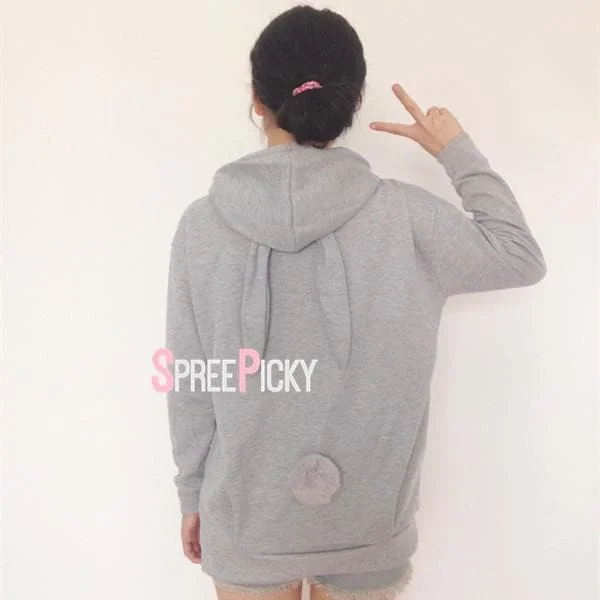 Black/Grey Bunny Ear Hoodie Coat SP1710722
