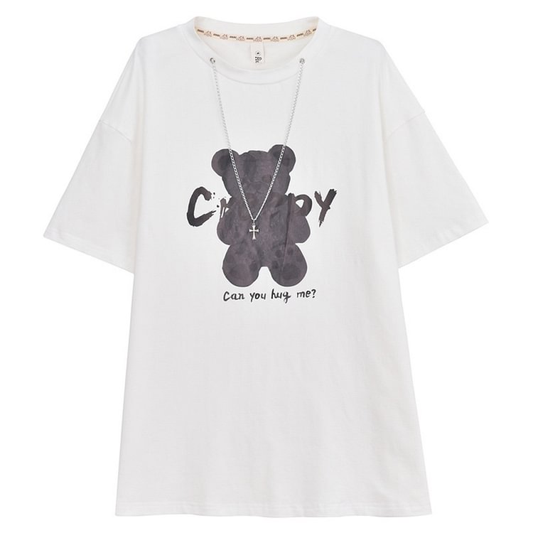 Cartoon Bear Letter Pirnt Casual T-Shirt - Modakawa modakawa