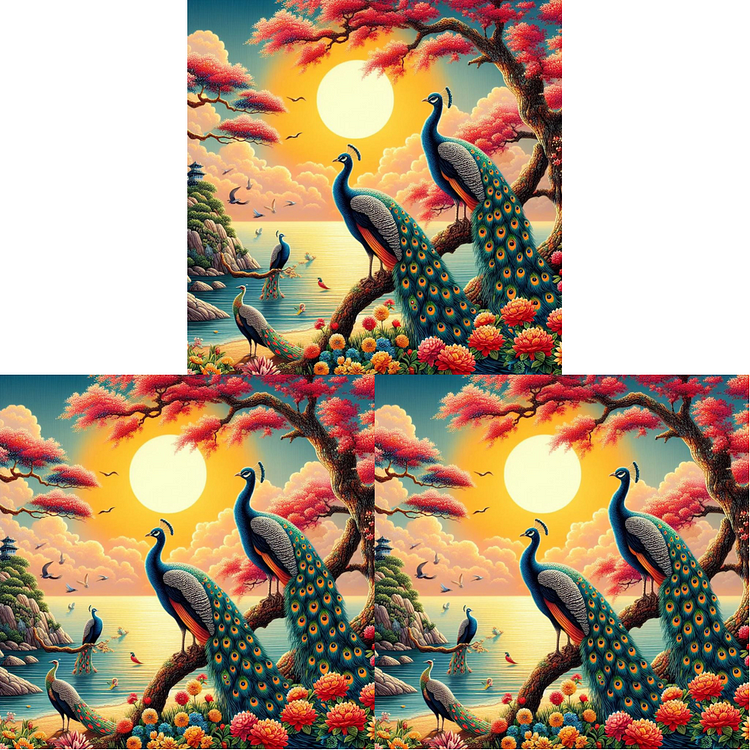 Peacock And Sunset 55*55CM (Canvas) Full Round Drill Diamond Painting gbfke