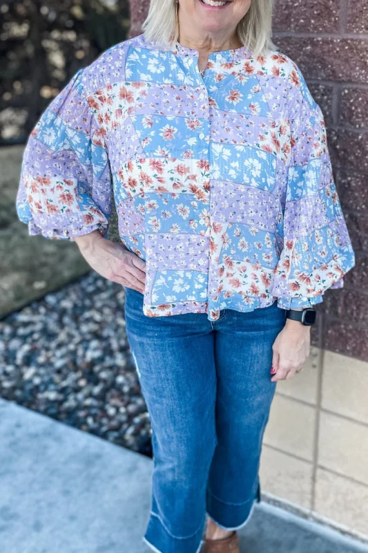 Spring sequined floral print long-sleeved top