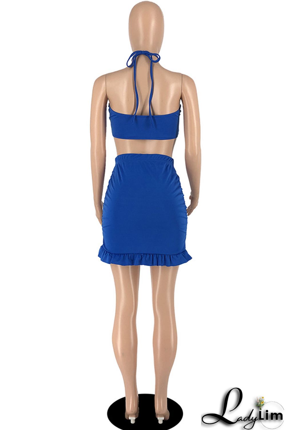 Khaki Fashion Sexy Solid Bandage Backless Strapless Sleeveless Two Pieces