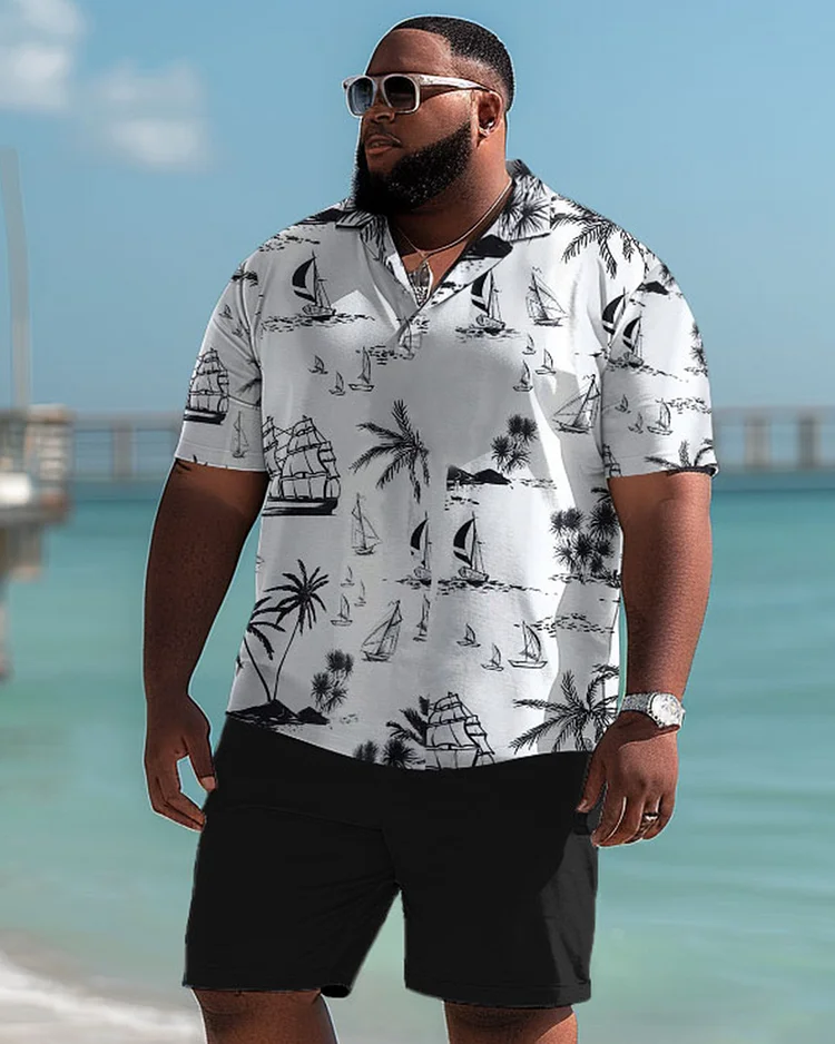 Hawaiian Simple Coconut Tree Pattern Shorts Men's Plus Size Set