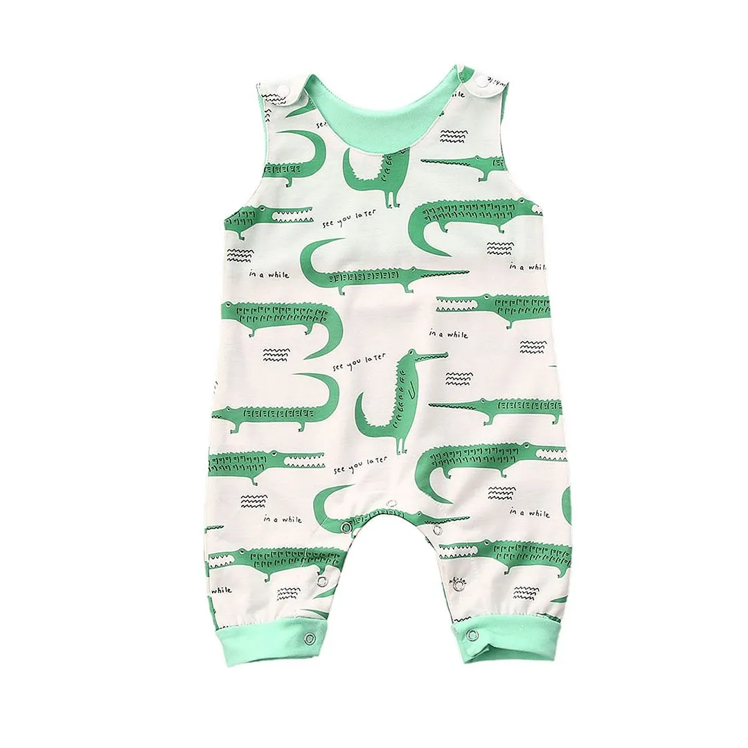 2020 Baby Summer Clothing 0-3Y Infant Baby Girls Boys Animal Print Rompers Sleeveless Cotton Jumpsuits Striped Patchwork Clothes