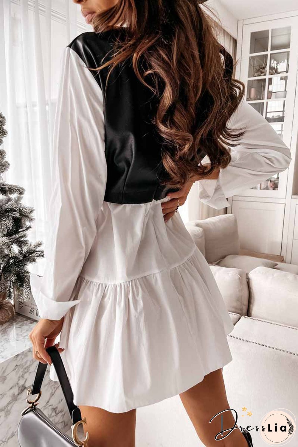 Shirt Skirt And Leather Stitching Mini Dress