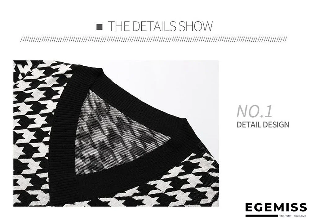 Long-sleeved Thousand Bird Geiger V Collar Bottom Knitted Sweater Girl | EGEMISS