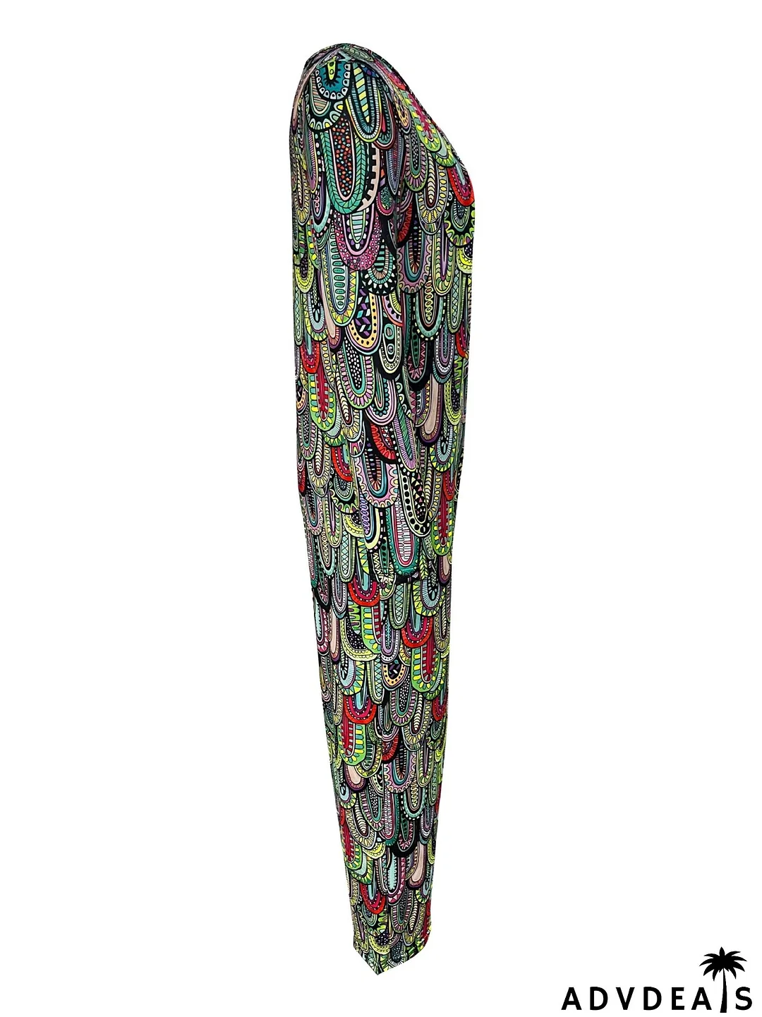 Women Print Casual Round Neck Loose Long Sleeve Jumpsuit